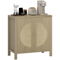 HOMCOM Bufet de bucătărie, mobilier de depozitare cu 2 uși cu efect ratan și raft reglabil, 75 x 38 x 77 cm, lemn natural(m-7)