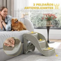 PawHut Escalera para Perros Pequeños Plegable 3 Peldaños Escalones para Perros con Alfombras Antideslizantes 49x38x38 cm Gris(m-4)
