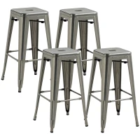 HOMCOM Set de 4 scaune de bar industriale empilabile înălțime șezut 76 cm metal argintiu(m-7)