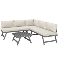 Outsunny Set mobilier de grădină colțar și convertibil 4 piese cu 2 canapele, 1 fotoliu de colț și 1 măsuță de cafea(m-6)