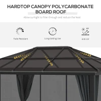 Outsunny 3 x 3.6m Hardtop Gazebo Canopy with Polycarbonate Roof, Aluminium Frame, Permanent Pavilion Garden Gazebo with Netting and Curtains for Patio, Deck, Dark Grey(m-4)