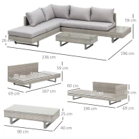 Outsunny Three-Piece Corner Rattan Set, with Glass Tables(m-3)