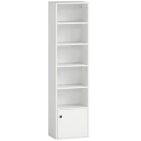 HOMCOM Bibliotecă cu 5 niveluri Etajeră modernă pentru cărți cu rafturi deschise și ușă 40x30x156 cm Alb(m-1)