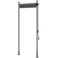 Outsunny Stor manual retractabil pe picior lungime reglabilă manivelă instalare fără găurire metal aluminiu poliester gri închis(m-6)