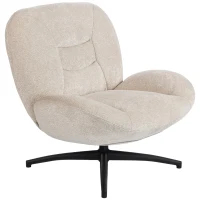 HOMCOM Poltrona imbottita girevole, rivestita in tessuto, con base in acciaio, Bianco crema(m-5)