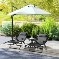 Outsunny Set de 2 șezlonguri pentru bronzat, șezlong pliant reglabil cu tetieră din textilenă, 90 x 65 x 112 cm, negru(m-2)