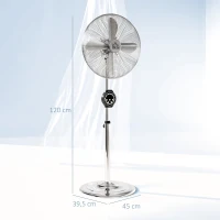 HOMCOM Ventilator pe picior cu înălțime reglabilă 120-135 cm, oscilație 75°, temporizator 7,5H, telecomandă, mod somn, argintiu(m-3)