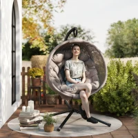 Outsunny Scaun suspendat Scaun de grădină Fotoliu din coș, stil Boho, 116 x 125 x 172 cm, bej + negru(m-2)