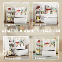 AIYAPLAY Scaffale Portagiochi con 6 Cesti, 3 Ripiani e Box Inferiore, in Legno, Plastica e Acciaio, 100x30x80 cm, Bianco(m-5)