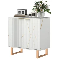 HOMCOM Bufet pentru living, mobilier de depozitare stil modern cu dulap cu 2 uși canelate, poliță reglabilă, picioare din metal, alb(m-6)