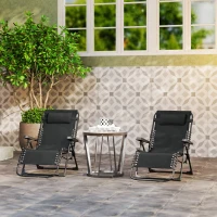 Outsunny Set de 2 șezlonguri pentru bronzat, șezlong pliant reglabil cu tetieră din textilenă, 90 x 65 x 112 cm, negru(m-4)