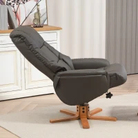 HOMCOM Fotoliu de relaxare cu otoman spătar basculant reclinabil șezut căptușit tapițerie sintetică gri(m-4)