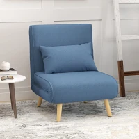 HOMCOM Fotoliu chauffeuse convertibil 3-în-1 pat/fotoliu 1 loc spătar 5 poziții din material textil cu pernă, albastru(m-5)