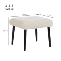 HOMCOM Taburete con cojín suave, patas de acero, reposapiés de chenilla, 45 x 41 x 38 cm, blanco crema(m-3)