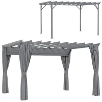 Outsunny 3.6 x 3(m) Outdoor Pergola with Retractable Roof and Curtains, Garden Gazebo Canopy Sun Shade Shelter with Aluminum Frame, Dark Grey(m-10)
