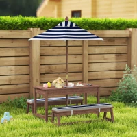 AIYAPLAY Set mobilier de grădină exterior pentru copii cu perne și parasol detașabil, dungi bleumarin și albe(m-2)
