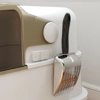 PawHut Litieră închisă din oțel inoxidabil pentru pisici, casă de toaletă pentru pisici cu paletă, 70 x 50 x 46,5 cm, alb(m-5)