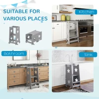 AIYAPLAY 2-in-1 Toddler Step Stool with Safety Rail for Kitchen, Bathroom, Grey(m-7)