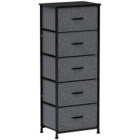 HOMCOM Comodă 5 sertare mobilier de depozitare sertar din material pliabil - structură din oțel negru - 45 x 30 x 116 cm gri închis(m-1)