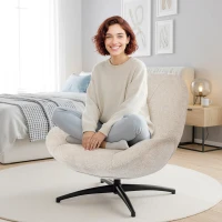 HOMCOM Poltrona imbottita girevole, rivestita in tessuto, con base in acciaio, Bianco crema(m-3)