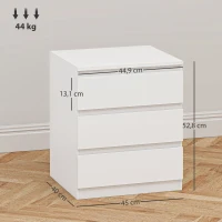 HOMCOM Comodă 3 sertare cu închidere silențioasă Comodă pentru living Birou Stil modern 45x40x52,8 cm Alb(m-3)