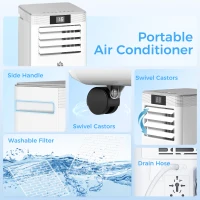 HOMCOM 7000 BTU Air Conditioning Unit, 3-in-1 Portable Air Conditioner, Dehumidifier, Cooling Fan with Remote Control, LED Display, 2 Speeds, 24H Timer, Window Venting Kit, 15m²(m-9)