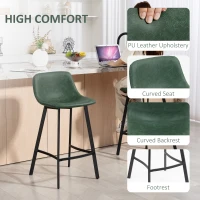 HOMCOM Bar Stools Set of 2, PU Leather Dining Stools with Backrest, Footrest, for Kitchen, Counter, Breakfast Bar, Green(m-5)