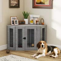PawHut 2 in 1 Dog Crate Furniture Side Table, with Cushion, 104 x 55 x 63cm - Grey(m-10)