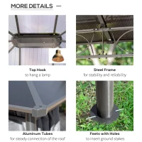 Outsunny 3 x 3.6m Hardtop Gazebo Canopy with Polycarbonate Roof, Permanent Pavilion Garden Gazebo with Curtains for Patio, Deck, Grey(m-6)