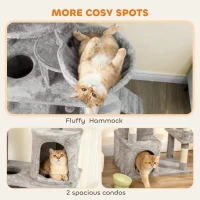 PawHut 170 cm Large Cat Tree, Cat Tower with 7 Scratching Posts, Tunnel, 2 Condos, Hammock, Perch, Ramp, Pompoms, Light Grey(m-7)