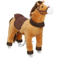 AIYAPLAY Cavallo da cavalcare per bambini, rivestimento in tessuto, telaio stabile, ruote morbide, 3-5 anni, Marrone scuro(m-1)