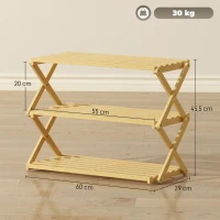HOMCOM Zapatero Estrecho de Bambú Zapatero Vertical Plegable de 3 Niveles Sin Instalación Natural(m-3)