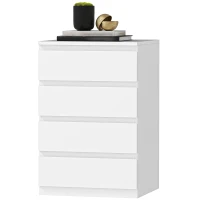 HOMCOM Comodă 4 sertare cu închidere silențioasă Comodă pentru sală birou Stil modern 45x40x68 cm Alb(m-6)
