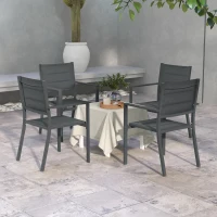 Outsunny Set de 4 scaune de grădină stivabile din aluminiu și textilenă cu cotiere, set de 4 piese pentru exterior(m-2)