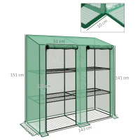 Outsunny Mini-Gewächshaus, 3 Etagen, 6 Drahtregale, 2 Öffnungen, Kunststoff-Plane, Grün(m-3)