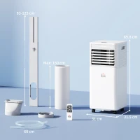 HOMCOM 9000 BTU Portable Air Conditioner for Cooling Dehumidifier Fan, Air Conditioning Unit, with Remote, 24H Timer, Window Mount Kit, R290, A Energy Efficiency(m-3)