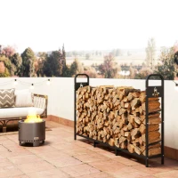 Outsunny Kaminholzregal Metall 199 x 30 x 121 cm Brennholzregal 0,6m³ mit wasserdichter Abdeckung bis 300kg(m-9)