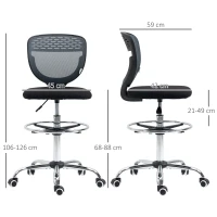 Vinsetto Drafting Chair, Swivel Office Draughtsman Chair, Mesh Standing Desk Chair with Adjustable Foot Ring, Armless, Grey(m-3)