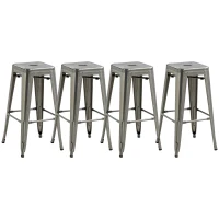 HOMCOM Set de 4 scaune de bar industriale empilabile înălțime șezut 76 cm metal argintiu(m-6)
