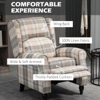 HOMCOM Wingback Recliner Armchair for Living Room, Pushback Reclining Chair with Round Armrests, Footrest and Rubber Wood Legs, Khaki(m-5)