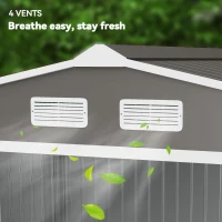 Outsunny 9 x 6FT Outdoor Garden Roofed Metal Storage Shed Tool Box with Foundation Ventilation & Doors Light, Grey(m-9)