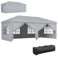 Outsunny Tonelă/barnum pliant pop-up 600 x 300 x 270 cm 4 pereți laterali detașabili 4 ferestre sac de transport gri deschis(m-7)