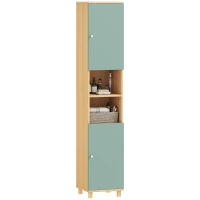 HOMCOM Mobilier de baie corp de depozitare 2 dulapuri 2 compartimente deschise rafturi reglabile 30 x 30 x 166 cm, verde(m-7)