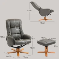 HOMCOM Fotoliu de relaxare cu otoman spătar basculant reclinabil șezut căptușit tapițerie sintetică gri(m-3)