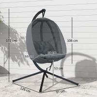 Outsunny Hanging Egg Chair, Folding Texteline Swing Hammock with Side Pocket, Cushion and Stand for Indoor Outdoor, Patio Garden Furniture, Grey(m-3)
