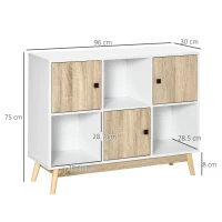 HOMCOM Bufet living, mobilier de depozitare 9 cuburi cu 3 uși și 3 compartimente deschise, picioare din lemn de pin, stil modern, bufet pentru sala de mese, bucătărie și living, 96 x 30 x 75 cm, alb, natural(m-3)