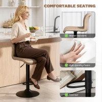 HOMCOM Bar Stools Set of 2, PU Leather Barstools with Backrest and Footrest for Kitchen, Counter, Breakfast Bar, Light Brown(m-5)