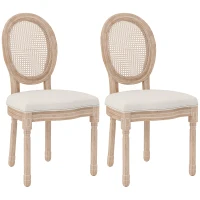 HOMCOM Set de 2 scaune de sufragerie, scaune de bucătărie, design vintage, aspect împletitură Wiener, natural + crem(m-1)