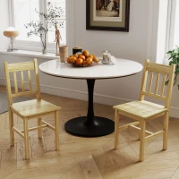 HOMCOM Set de 2 scaune de sufragerie din lemn Scaune de bucătărie cu spătar cu șipci, șezut generos, lemn natural(m-4)