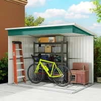 Outsunny Capanno metallico per deposito attrezzi da giardino, con finestra, porta larga, 260 x 177 x 190 cm, Verde(m-5)